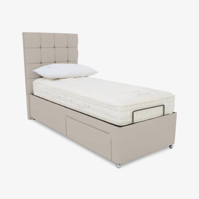 Furniture Village E-Motion Kaito Adjustable Divan Base With 2 Drawers with Headboard - Single - Seven Ivory