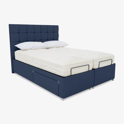 Furniture Village E-Motion Kaito Dual Adjustable Divan Base With 4 Drawers with Headboard - Super King - Granite Blue