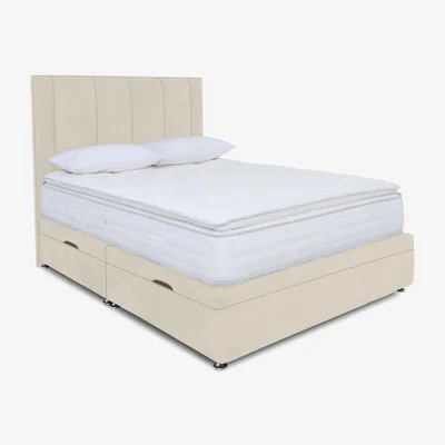 Furniture Village Sleep Story - Pocket Pillowtop Manual Side Ottoman Divan Set - Super King - Plush Ecru
