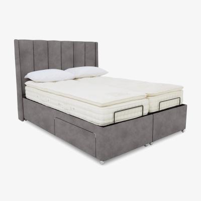 Furniture Village E-Motion Ryo Dual Adjustable Divan Base With 4 Drawers with Massage Function and Headboard - Super King - Dapple Sterling