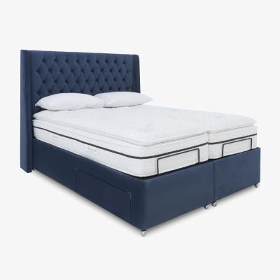 Furniture Village E-Motion Zen Dual Adjustable Divan Base With 2 Drawers with Massage Function and Headboard - King Size - Granite Blue
