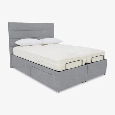 Furniture Village E-Motion Natsu Dual Adjustable Divan Base With 2 Drawers with Massage Function and Headboard - Super King - Sage