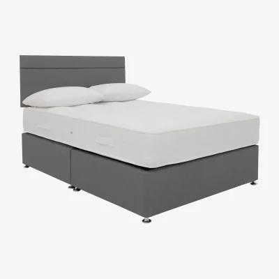 Furniture Village Essentials Dream Pocket King Size Divan Set and Mirage Strutted Headboard - King Size - Plush Arctic Grey - Bedroom Furniture - In Time for Christmas