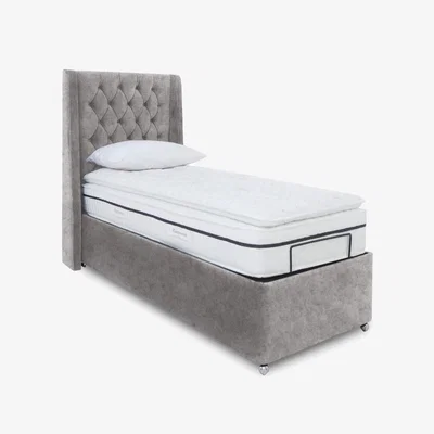 Furniture Village E-Motion Zen Adjustable Ottoman Divan Base with Headboard - Single - Daytona Silver