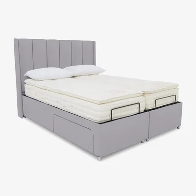 Furniture Village E-Motion Ryo Dual Adjustable Divan Base With 2 Drawers with Massage Function and Headboard - King Size - Seven Lilac