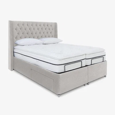 Furniture Village E-Motion Zen Dual Adjustable Divan Base With 2 Drawers with Massage Function and Headboard - Super King - Sage