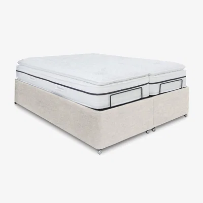 Furniture Village E-Motion Dual Adjustable Ottoman Divan Base with Massage Function - Super King - Sandstone Pearl