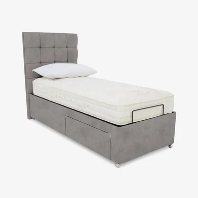 Furniture Village E-Motion Kaito Adjustable Divan Base with Headboard - Single - Dapple Oyster