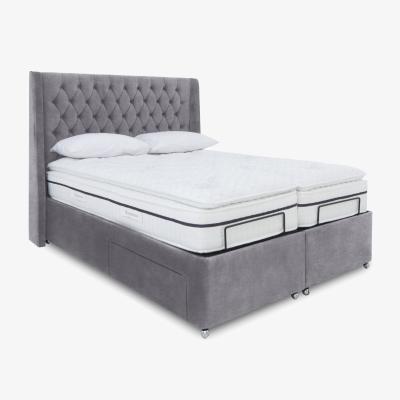 Furniture Village E-Motion Zen Dual Adjustable Divan Base With 4 Drawers with Headboard - King Size - Aston Steel