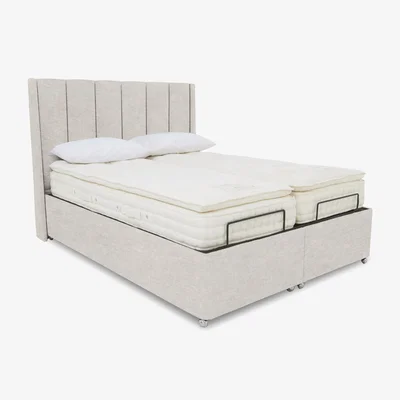 Furniture Village E-Motion Ryo Dual Adjustable Ottoman Divan Base with Massage Function and Headboard - Super King - Sandstone Pearl