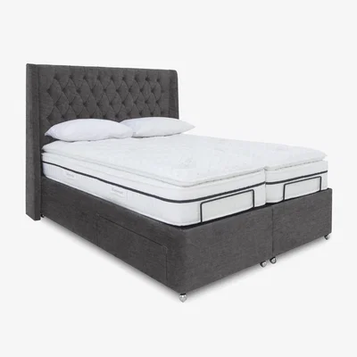 Furniture Village E-Motion Zen Dual Adjustable Divan Base With 4 Drawers with Massage Function and Headboard - King Size - Smokey Quartz