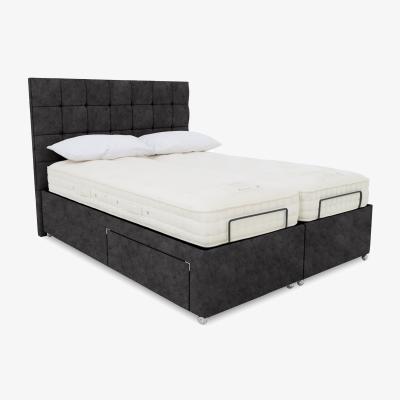 Furniture Village E-Motion Kaito Dual Adjustable Divan Base With 2 Drawers with Massage Function and Headboard - Super King - Daytona Coal