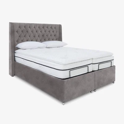 Furniture Village E-Motion Zen Dual Adjustable Ottoman Divan Base with Massage Function and Headboard - Super King - Dapple Sterling