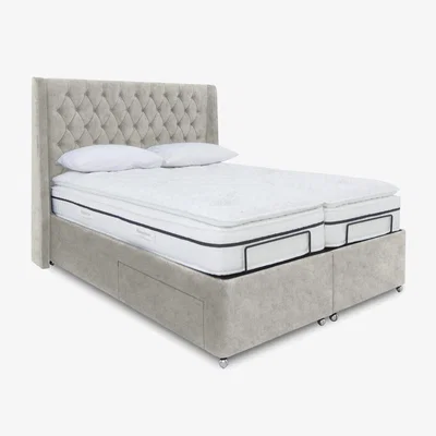 Furniture Village E-Motion Zen Dual Adjustable Divan Base With 2 Drawers with Headboard - Super King - Daytona Stone