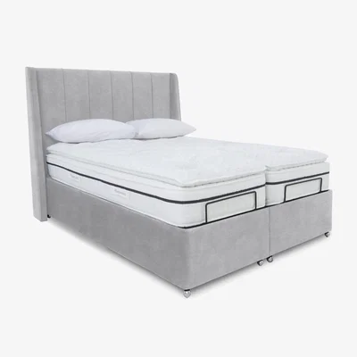 Furniture Village E-Motion Akira Dual Adjustable Ottoman Divan Base with Massage Function and Headboard - Super King - Aston Silver