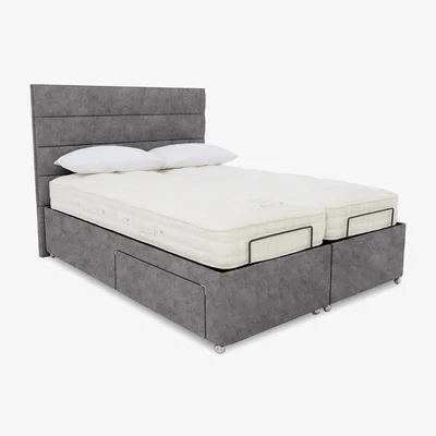 Furniture Village E-Motion Natsu Dual Adjustable Divan Base With 2 Drawers with Headboard - King Size - Daytona Pebble