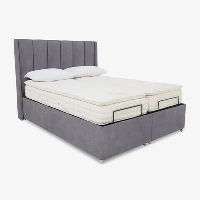 Furniture Village E-Motion Ryo Dual Adjustable Ottoman Divan Base with Massage Function and Headboard - King Size - Aston Steel