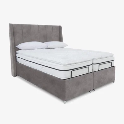 Furniture Village E-Motion Akira Dual Adjustable Ottoman Divan Base with Massage Function and Headboard - Super King - Dapple Sterling