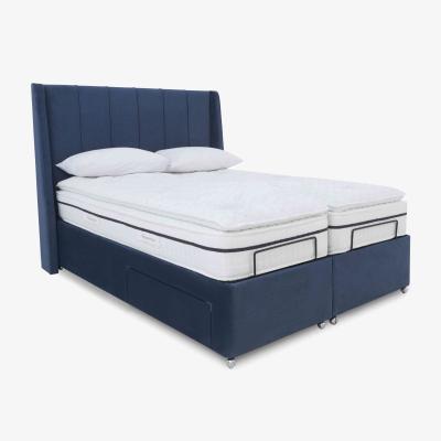 Furniture Village E-Motion Akira Dual Adjustable Divan Base With 2 Drawers with Headboard - Super King - Granite Blue