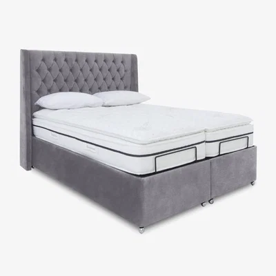Furniture Village E-Motion Zen Dual Adjustable Ottoman Divan Base with Massage Function and Headboard - Super King - Aston Steel