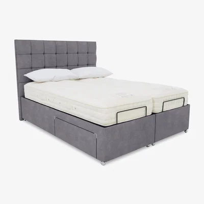 Furniture Village E-Motion Kaito Dual Adjustable Divan Base with Headboard - Super King - Aston Steel