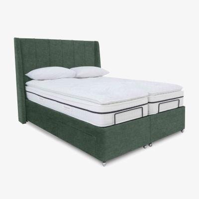 Furniture Village E-Motion Akira Dual Adjustable Divan Base With 4 Drawers with Massage Function and Headboard - Super King - Sage