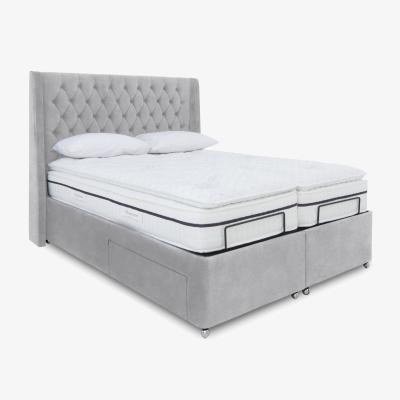 Furniture Village E-Motion Zen Dual Adjustable Divan Base With 4 Drawers with Massage Function and Headboard - King Size - Aston Silver