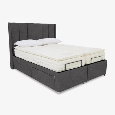 Furniture Village E-Motion Ryo Dual Adjustable Divan Base With 2 Drawers with Headboard - Super King - Smokey Quartz