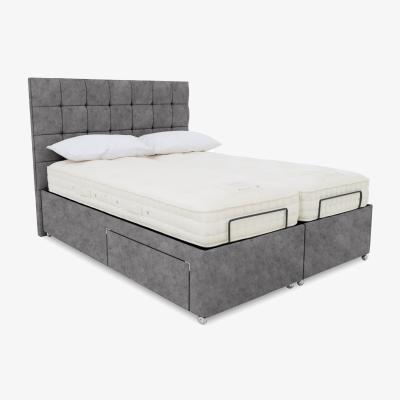 Furniture Village E-Motion Kaito Dual Adjustable Divan Base With 2 Drawers with Headboard - Super King - Daytona Pebble