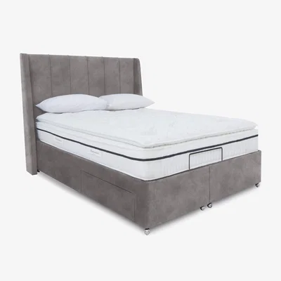 Furniture Village E-Motion Akira Adjustable Divan Base With 2 Drawers with Headboard - King Size - Dapple Sterling