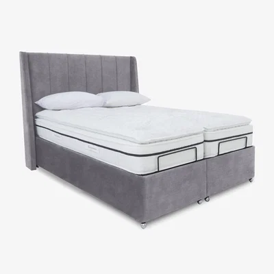 Furniture Village E-Motion Akira Dual Adjustable Ottoman Divan Base with Headboard - Super King - Aston Steel