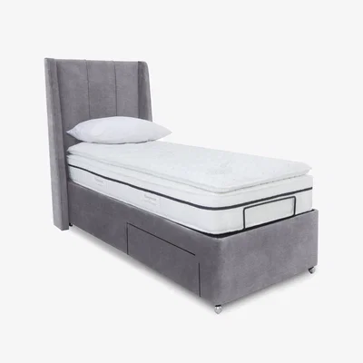 Furniture Village E-Motion Akira Dual Adjustable Divan Base With 2 Drawers with Massage Function and Headboard - Single - Aston Steel
