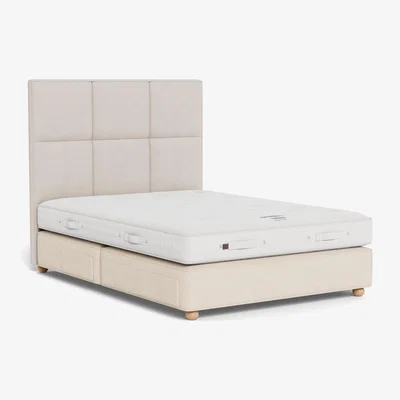 Heal's Vispring Devonshire Medium Tension Divan King TK596 Fawn 750 Bun Feet 2 Footend Drawer