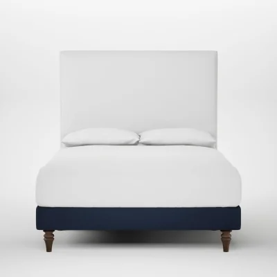 Heal's Heal's Shallow Divan Double Smart Cotton Linen Indigo Light Turned Feet