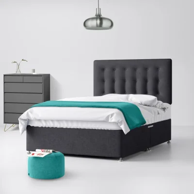 Happy Beds King Size - Divan Bed and Cornell Buttoned Headboard - Dark Grey - Charcoal - Fabric - 5ft - Happy Beds