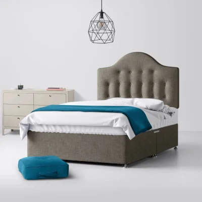 Happy Beds Small Double - Divan Bed and Victor Buttoned Headboard - Dark Grey - Fabric - 4ft - Happy Beds