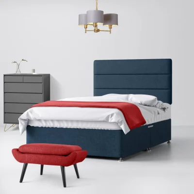 Happy Beds Double - Divan Bed and Cornell Lined Headboard - Dark Blue - Fabric - 4ft6 - Happy Beds