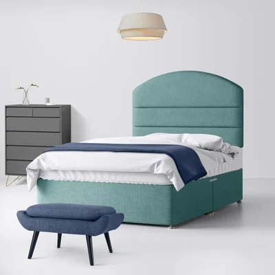Happy Beds Small Double - Divan Bed and Dudley Lined Headboard - Duck Egg Blue - Fabric - 4ft - Happy Beds