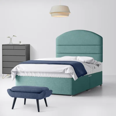 Happy Beds Single - Divan Bed and Dudley Lined Headboard - Duck Egg Blue - Fabric - 3ft - Happy Beds