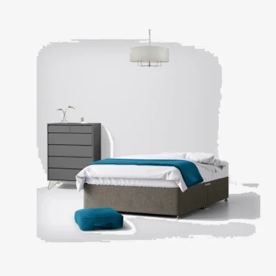 Happy Beds Double - Divan Bed - With Storage - Dark Grey - Fabric - 4ft6 - Happy Beds
