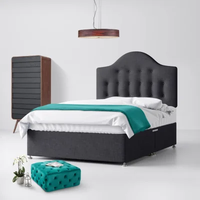Happy Beds Small Single - Divan Bed and Victor Buttoned Headboard - Dark Grey - Charcoal - Fabric - 2ft6 - Happy Beds