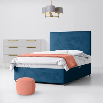 Happy Beds Small Double - Divan Bed and Cornell Plain Headboard - Deep Blue - Velvet - 4ft - Happy Beds