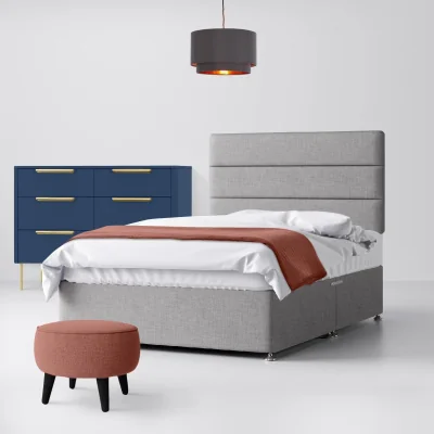 Happy Beds Single - Divan Bed and Cornell Lined Headboard - Light Grey - Fabric - 3ft - Happy Beds
