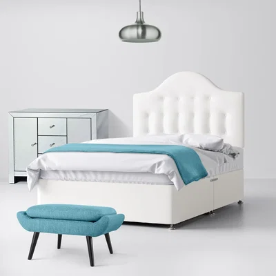 Happy Beds Super King Size - Divan Bed and Victor Buttoned Headboard - White - Fabric - 6ft - Happy Beds