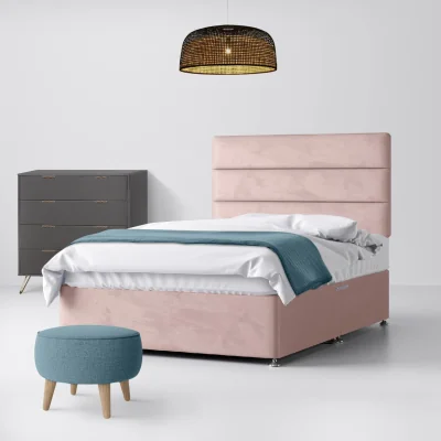 Happy Beds Small Double - Divan Bed and Cornell Lined Headboard - Pink - Velvet - 4ft - Happy Beds
