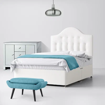 Happy Beds Single - Divan Bed and Victor Buttoned Headboard - White - Fabric - 3ft - Happy Beds