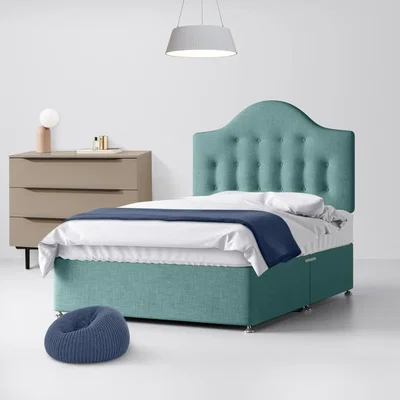 Happy Beds Small Double - Divan Bed and Victor Buttoned Headboard - Duck Egg Blue - Fabric - 4ft - Happy Beds