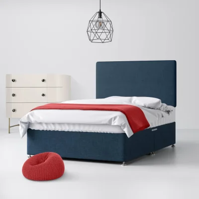 Happy Beds Small Single - Divan Bed and Cornell Plain Headboard - Dark Blue - Fabric - 2ft6 - Happy Beds