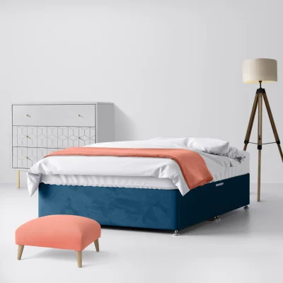 Happy Beds Small Double - Divan Bed - With Storage - Blue - Velvet - 4ft - Happy Beds