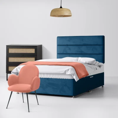 Happy Beds Double - Divan Bed and Cornell Lined Headboard - Deep Blue - Velvet - 4ft6 - Happy Beds